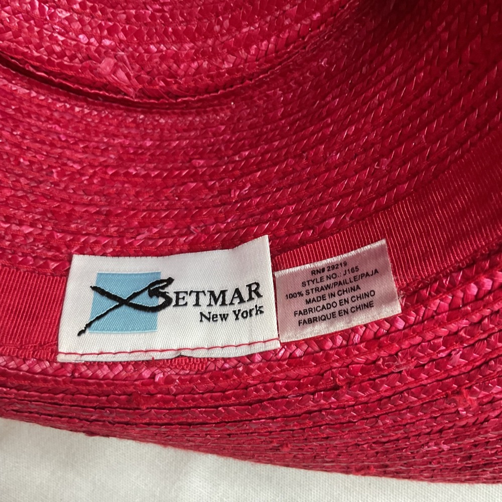 Betmar New York Straw Boater Sun Hat Magenta Pink Wide Brim Bow Summer J165 - Picture 6 of 6